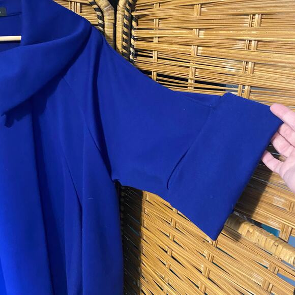 Yushi Blue Draped Collar Tunic Jacket Large Made in USA Artsy Minimalist - Picture 3 of 9